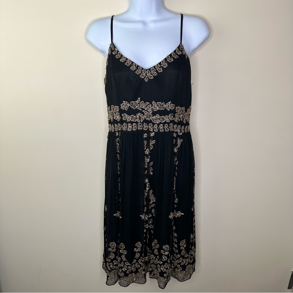 Adrianna Papell Evening Collections Black Beaded Dress size 6